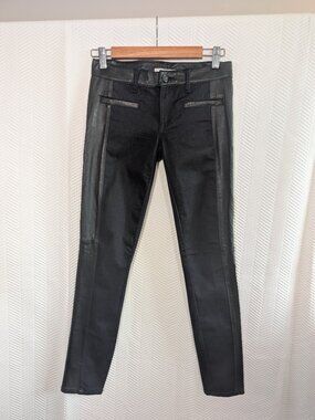 Tory Burch Harlow Biker Jean Legging Sheep Leather Sides Blue Black Size 24